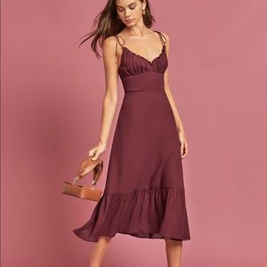 Reformation Embry size 10 “plum” midi dress with tie straps